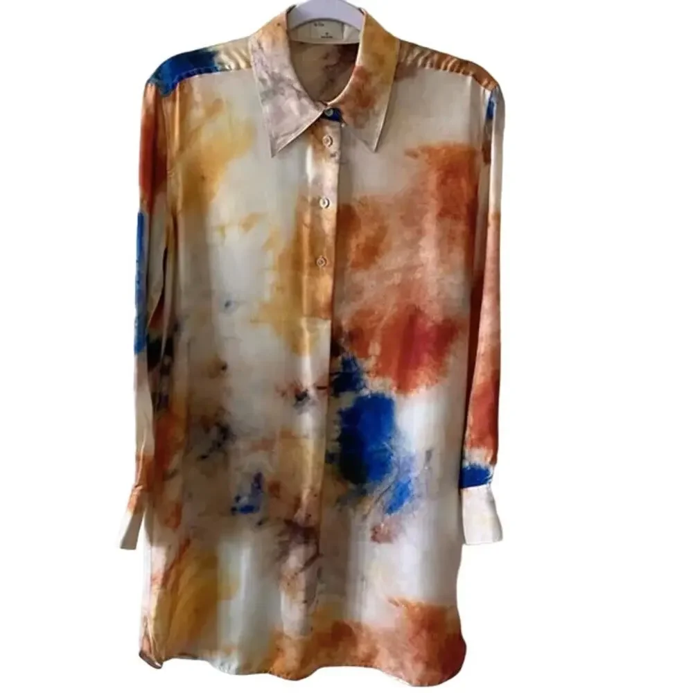 Aritzia Le Fou Wilfred Aura Silk Tie Dye Button Down Shirt Dress